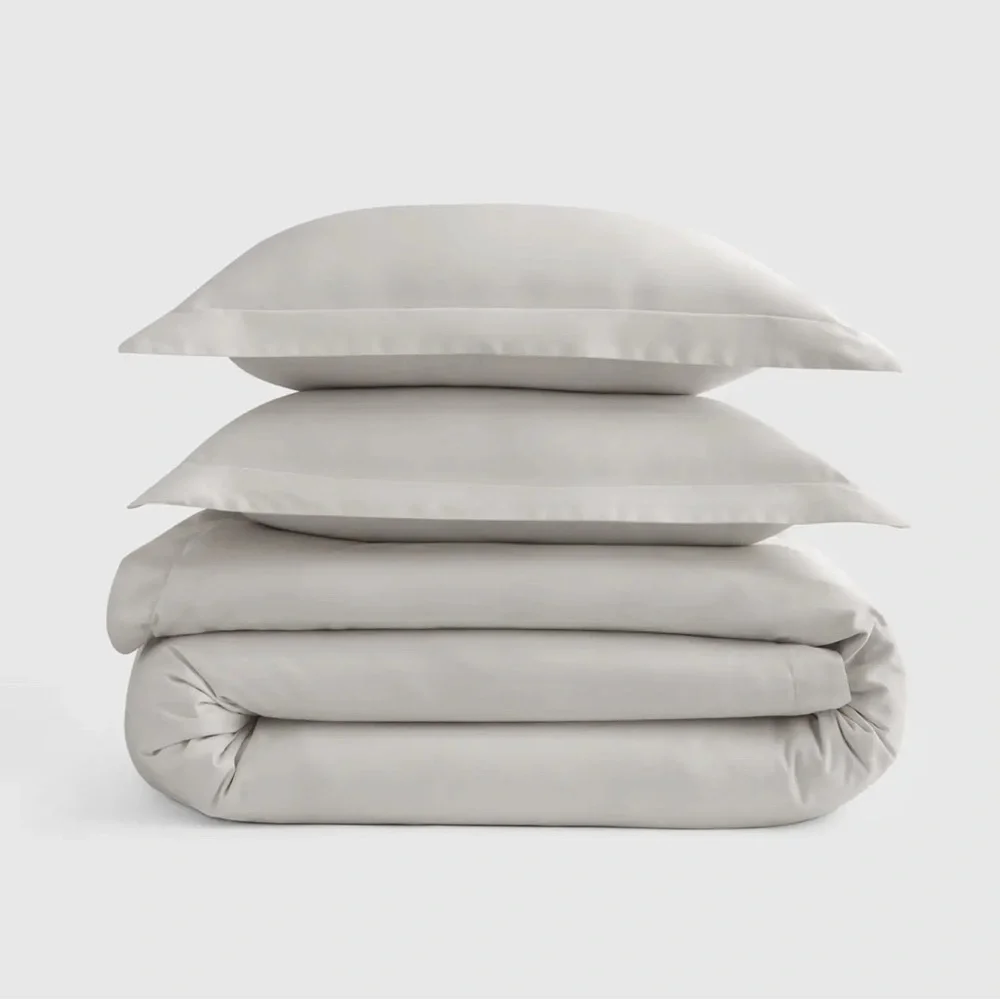 NWT Quince 700 TC Giza Cotton Sateen Queen Duvet Cover Set with Shams Light Grey
